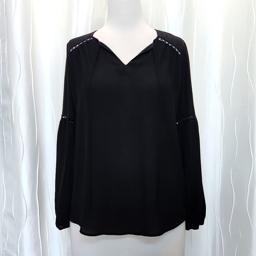 Pleione Black Long Sleeve Boho Top